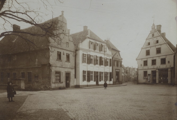 Original photo Rheine in Münsterland, NRW, market square, Münsterstr., right Beckersches Haus, around 1900