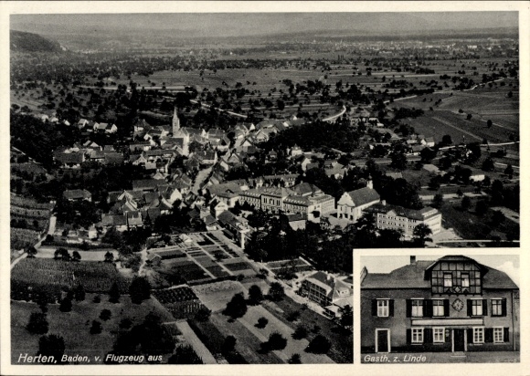 Ak Herten Rheinfelden in Baden, Fliegeraufnahme, Gasthaus zur Linde