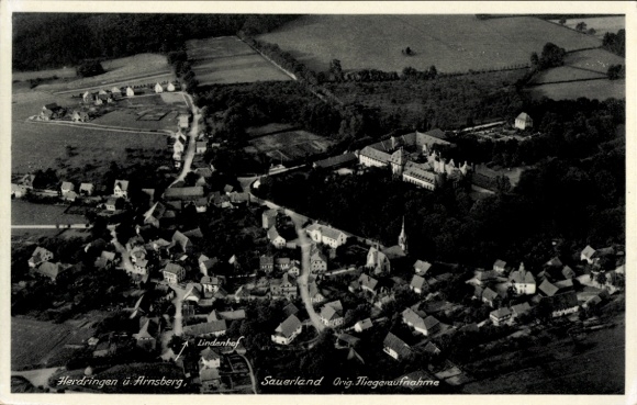 Postcard Herdringen Arnsberg in Sauerland, aerial photograph
