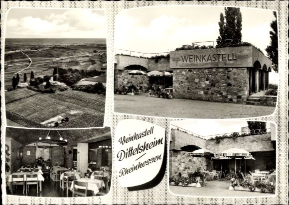 Postcard Dittelsheim Heßloch im Wonnegau, wine fort, panorama, dining room, terrace