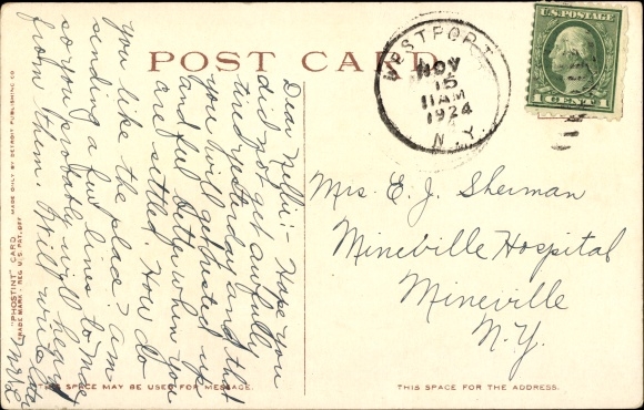 Postcard New York USA, Adirondacks, Train Station, Riverfront