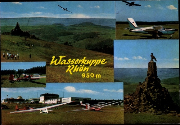 Postcard Gersfeld in the Rhön Hessen, gliders on the Wasserkuppe