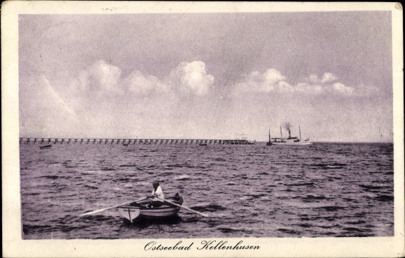 Postcard Baltic resort Kellenhusen in Holstein, boat trip to the investor