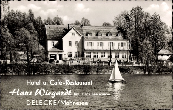 Ak Delecke Möhnesee in Westfalen, Hotel Café Restaurant Haus Wiegardt