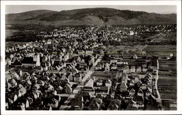 Postcard Fellbach in Württemberg, aerial view of building, landscape in the background