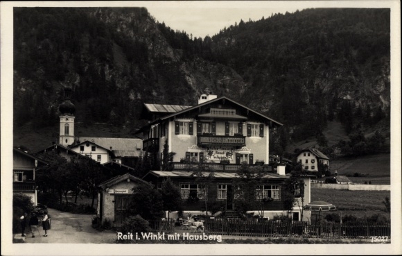Postcard Reit im Winkl in the Traunstein district of Upper Bavaria, Cafe Pension Almrausch, Hausberg