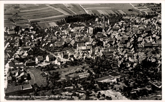 Postcard Niedersaulheim Saulheim in Rheinhessen, aerial photograph