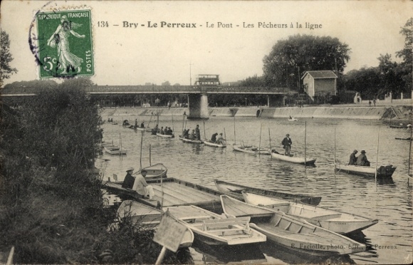 Ak Bry Le Perreux Val-de-Marne, Angeler auf dem Fluß