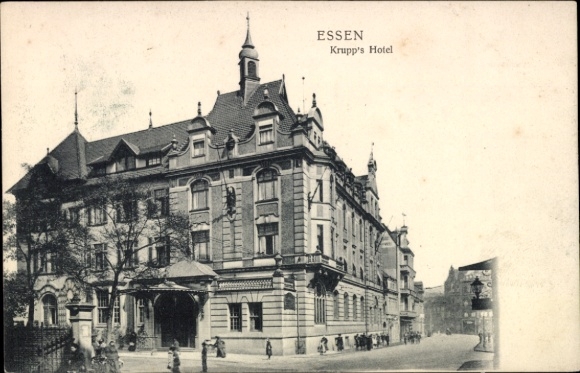 Ak Essen im Ruhrgebiet, Krupp's Hotel,   Architektur, Menschen auf der Straße