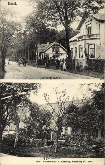 Briefkaart Horst Sleeswijk-Holstein, Hof Dannwisch, Bahnhofstrasse