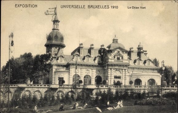 Pocztówka Bruxelles Bruksela, Expo, wystawa światowa 1910, zielony pies