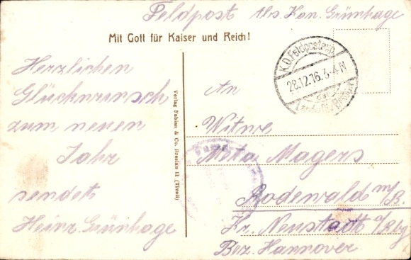 Postcard With God for Emperor and Empire, Kaiser Wilhelm II. during a visit to the troops at the front, World War I