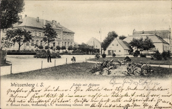 Ak Weißenberg in Sachsen, Schule mit Anlagen
