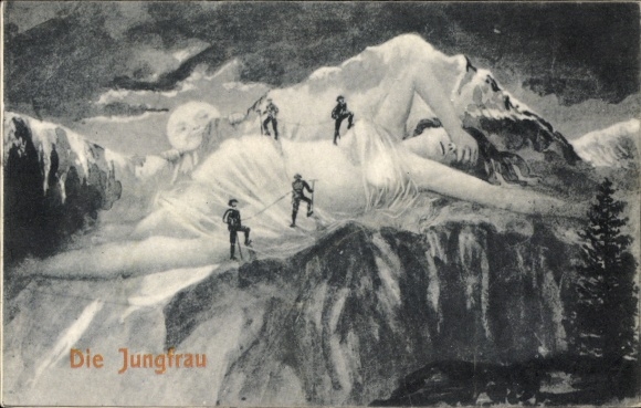 Postcard Canton of Bern, Jungfrau, mountaineer