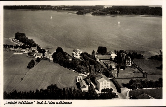 Postcard Stock Prien am Chiemsee Upper Bavaria, Seehotel Feldhütter, aerial view