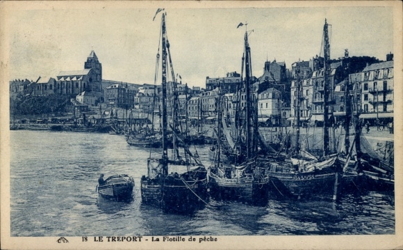 Ak Le Tréport Seine Maritime, Blick auf den Hafen von Le Treport mit seinen Booten und Schiffen.