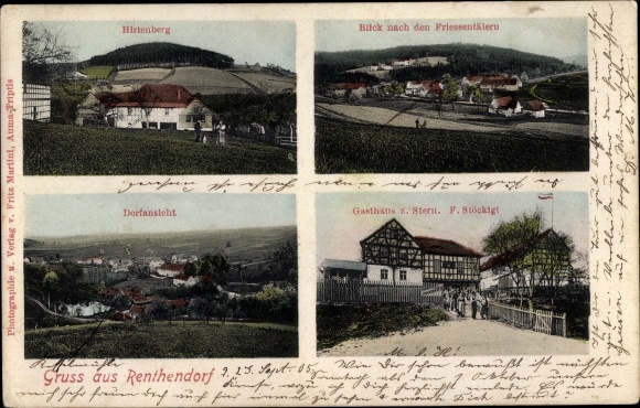 Ansichtkaart Renthendorf in Thüringen, Hirtenberg, Friessentäler, dorpsgezicht, Gasthaus zum Stern