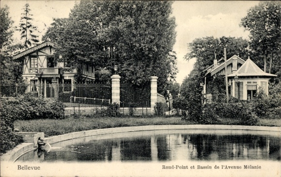 Ak Bellevue Hauts de Seine, Rond-Point et Bassin de l'Avenue Mélanie