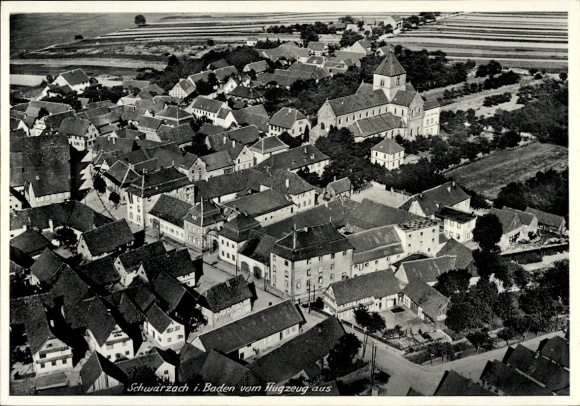 Postcard Schwarzach Rheinmünster in the Black Forest Baden, aerial photograph
