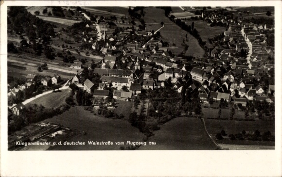 Postcard Klingenmünster on the Palatinate Wine Route, aerial photo of the place
