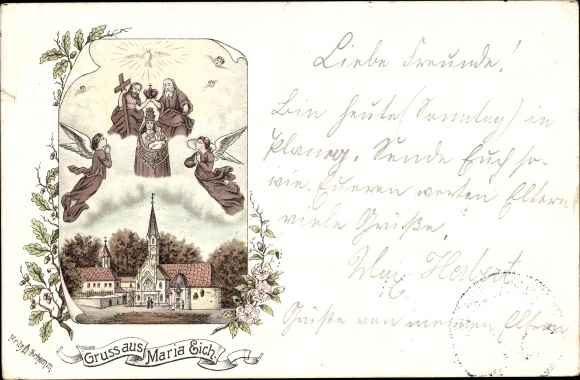 Chromo-Litho Planegg Upper Bavaria, pilgrimage church Maria Eich, miraculous image
