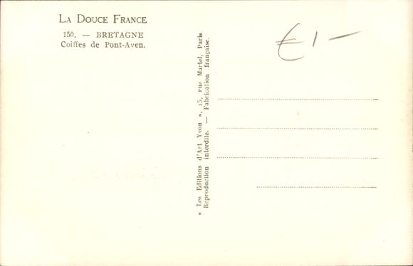 Postcard Pont Aven Finistère, La Douce France, Brittany, Coiffes, Traditional Costumes