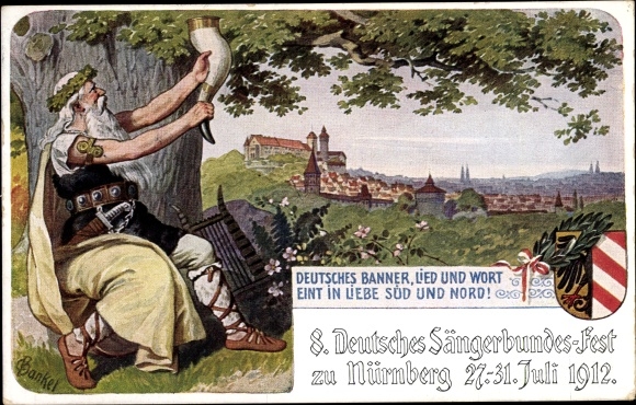 Postal stationery artist PC Bankel, Nuremberg in Middle Franconia, 8th German Singers&#39; Festival 1912