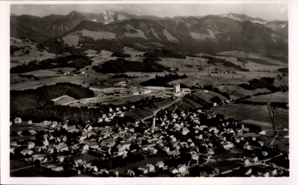 Postcard Sonthofen in the Oberallgäu Swabia, aerial photograph, castle