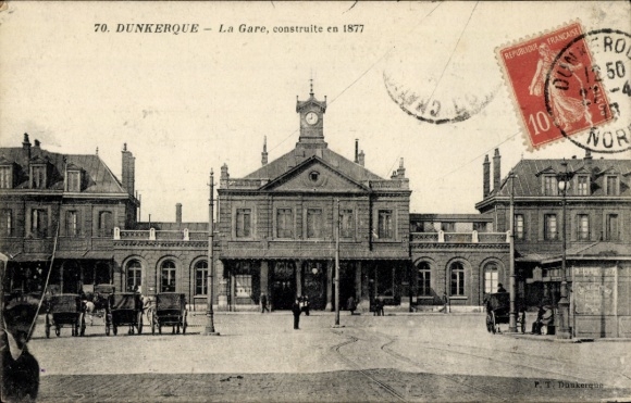 Postcard Dunkerque Dunkirk North, station frontal from 1877