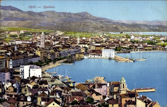 Postcard Split Croatia, panorama, harbor