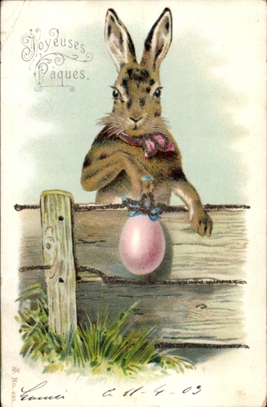 Glitter Postcard Congratulations Easter, Easter Bunny with Easter Egg