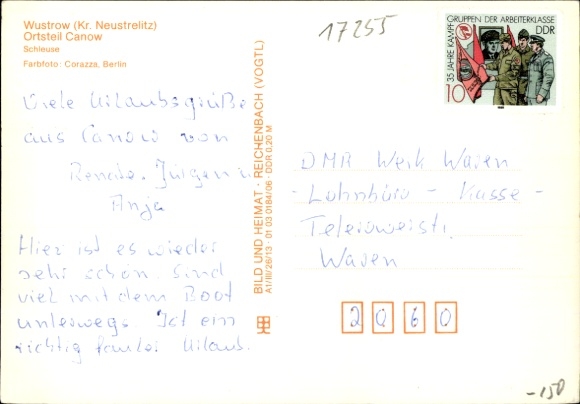 Postcard Canow Wustrow Mecklenburg Vorpommern, part at the lock