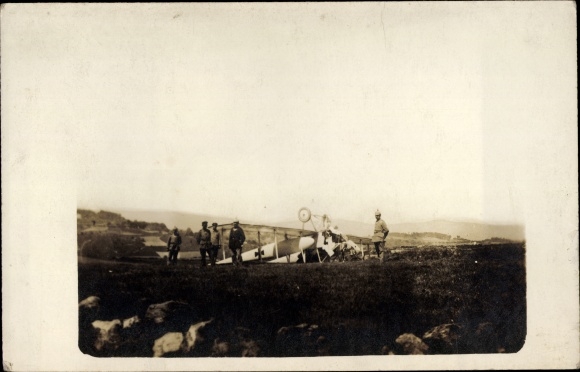 Photo Postcard France, shot down German fighter plane AGO CI, I WW