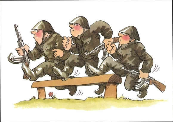 Artist PC Muzeniek, Peter, NVA soldiers, hurdles with rifles
