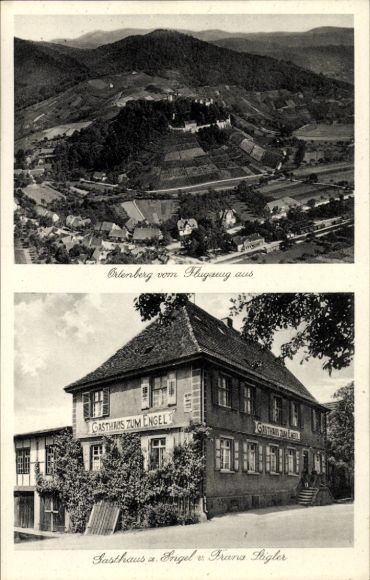 Postcard Ortenberg in Baden, aerial photograph, Gasthaus zum Engel