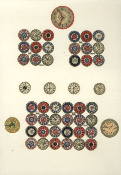 Oblaten teils Blöcke, teils Einzeloblaten Uhren, ca. 8 x 13, 6,5 x 6,5, 3,5 x 3,5 und 2 x 2 cm