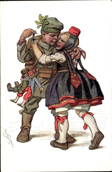 Artysta KP Beithan, Emil, Chłopiec jako żołnierz, pożegnanie z ukochaną, dziewczyna w stroju heskim