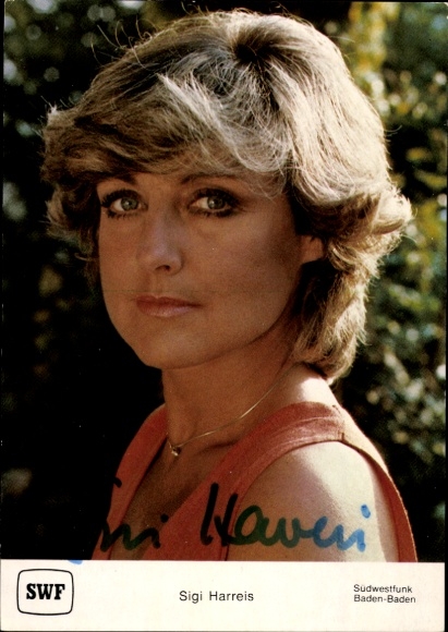 Postcard journalist and presenter Sigi Harreis, portrait, SWF, autograph