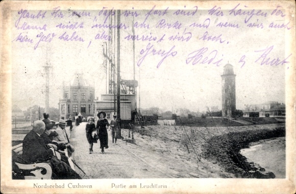 Postcard Nordseebad Cuxhaven, Nordseebad Partie am Leuchtturm