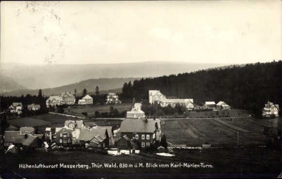 Postcard Masserberg in Thuringia, high-altitude health resort in the Thuringian Forest, view from the Karl-Marien-Tower