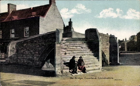 Ak Crowland Lincoln Lincolnshire England, Treppe der alten Brücke