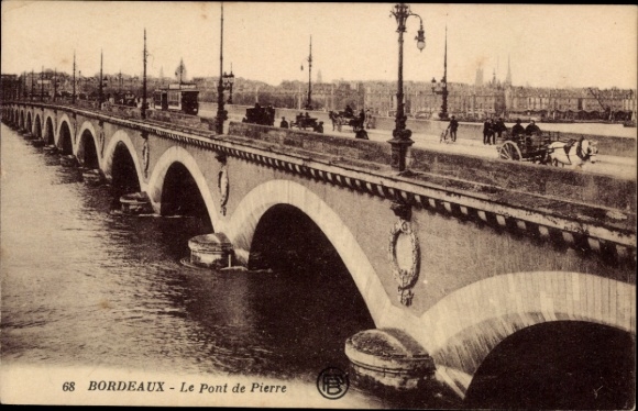 Postcard Bordeaux Gironde, Le Pont de Pierre, bridge, view, water, cityscape