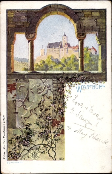 Postwaardestuk kunstenaarsbriefkaart Lutherstadt Eisenach in Thüringen, Wartburg