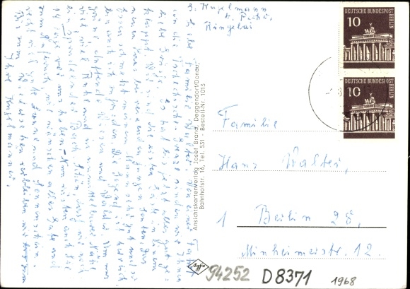 Postcard Bayerisch Eisenstein in the Bavarian Forest of Lower Bavaria, aerial photograph, border