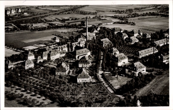 Postcard Lohr am Main Lower Franconia, aerial photograph, sanatorium and nursing home