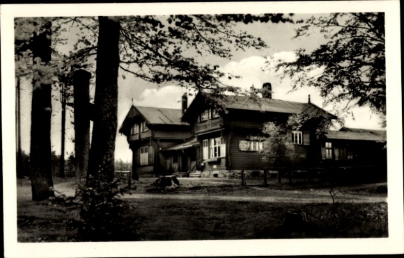 Postcard Frauenwald on the Rennsteig Ilmenau in Thuringia, Dreiherrenstein, Dreiherrnstein, restaurant