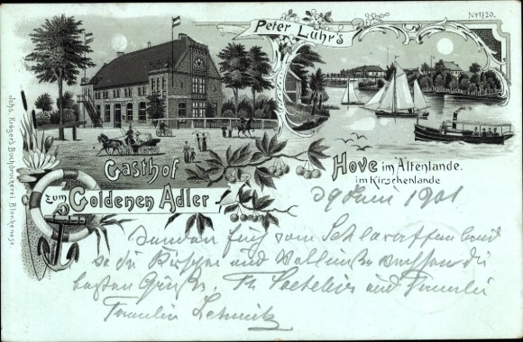 Moonlight litho Hove Jork in the Altes Land, Gasthof zum Goldenen Adler