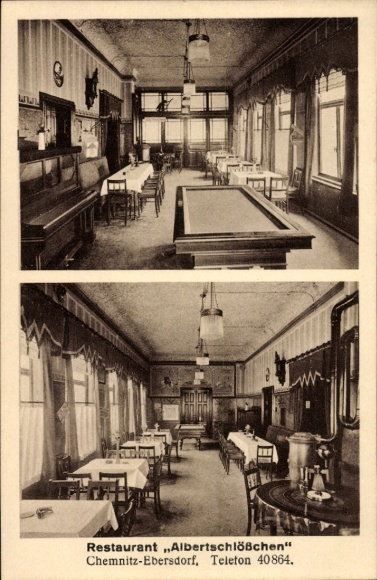 Postcard Ebersdorf Chemnitz in Saxony, Restaurant Albertschlösschen, Frankenbergerstraße 268, Billiards