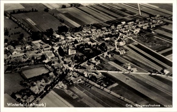Postcard Winterfeld in the Altmark, aerial photograph of Winterfeld, format, black and white