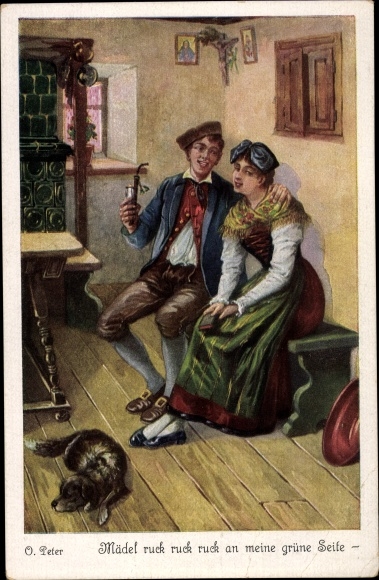 Ansichtkaart voor liedjesartiesten Otto, Peter, meisje eikel eikel eikel aan mijn groene kant, geliefden